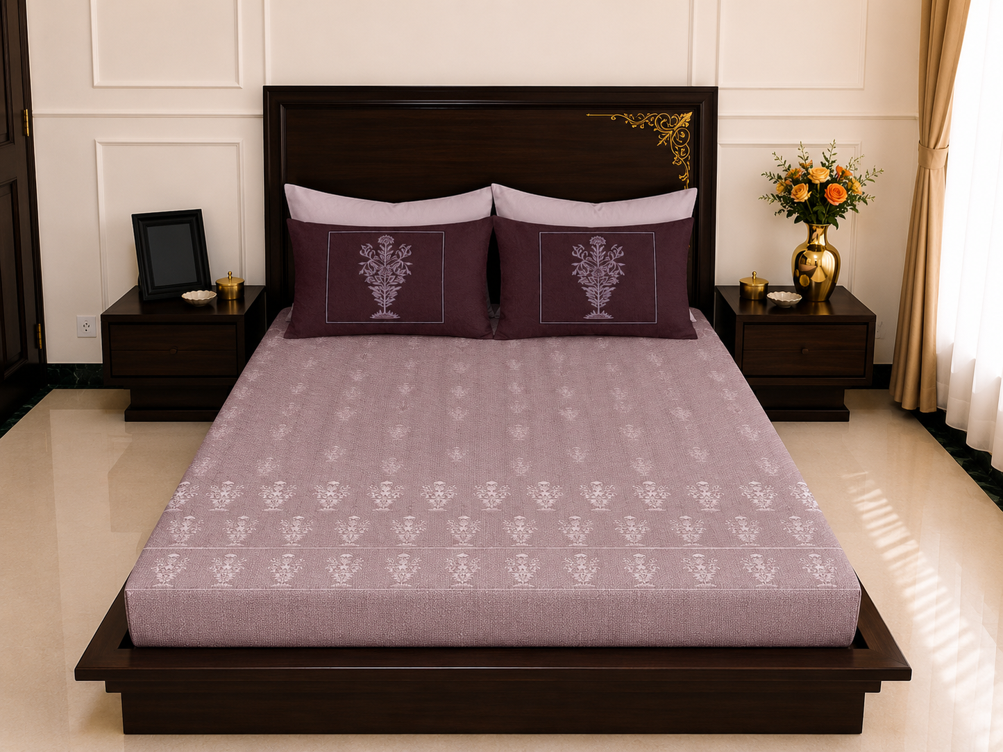 Harmony Printed Sheet Set | Vintage Rosewood | 300 Thread Count