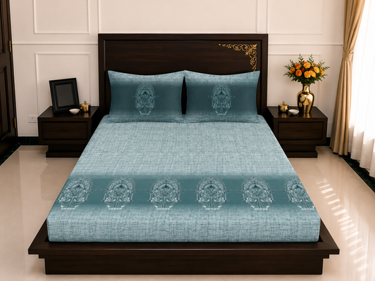 Harmony Printed Sheet Set | Aqua Heritage | 300 Thread Count